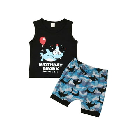 

Fashion Toddler Baby Boy Shark Tops Vest Short Pants 2Pcs Outfits Set Clothes US
