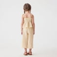 thumbnail image 4 of Baby Girl Outfit Summer Toddler Girl Camisole Outfit Linen Lace Smocked Sleeveless Tank Top and Pants 2 Piece Set Toddler Girl Outfit Beige 2 Years-3 Years, 4 of 7