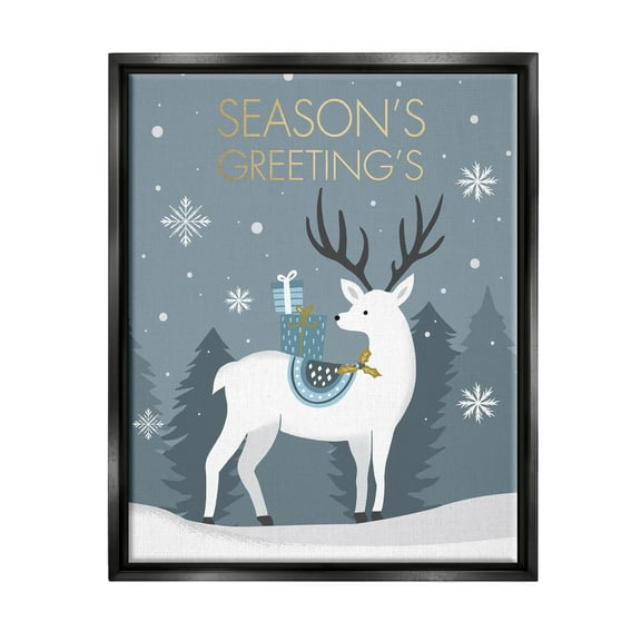 Stupell Industries Season's Greetings Holiday Reindeer Graphic Art Jet Black Floating Framed Canvas Print Wall Art, Design by Louise Allen Designs
