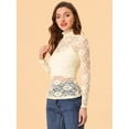 thumbnail image 3 of INSPIRE CHIC Blusa de encaje floral transparente con cuello simulado de manga larga para mujer Beige XS, 3 of 5
