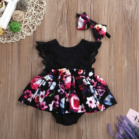 PatPat - PatPat Baby Girl Floral Allover Sleeveless Romper and Headband ...