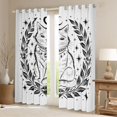 thumbnail image 2 of Manfei Boho Cat Moon Kitchen Curtains, Vintage Leaf Pklnt Black Out Curtains Pack of 2 (42x63 Each), Black White, 2 of 6