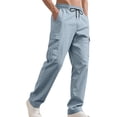 thumbnail image 3 of Dwelliawo Cargo Pants for Men Baggy Athletic Straight Leg Pants Drawstring Fashion Cargo Pant Loose Fit Fitness Pant Trousers with Pocket Light Blue L, 3 of 7
