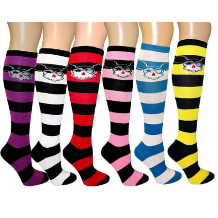 

6 Pairs Women s Fancy Design Multi Colorful Patterned Knee High Socks Anime Skulls