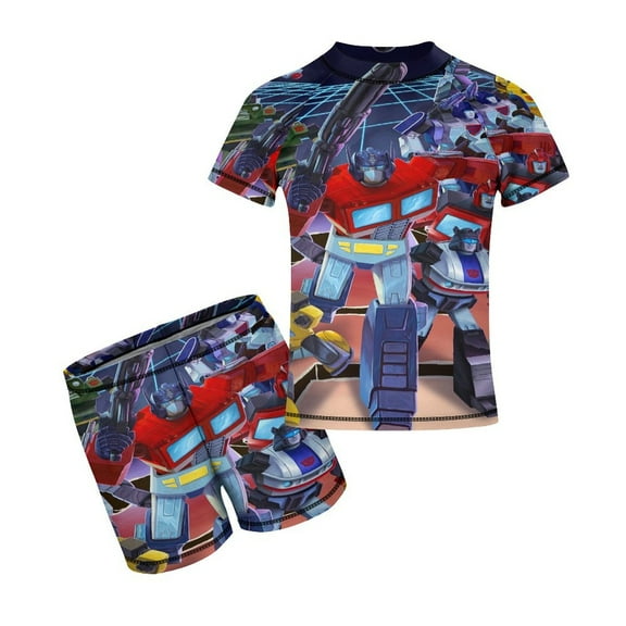 Kids Transformers Short Sleeve Swimwear Boys Two Piece Rash Guard Sets For Beach Pool