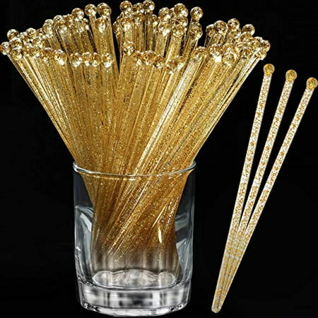 

Aboat 120 Pieces 7.3 Inch Plastic Round Top Swizzle Sticks Crystal and Gold
