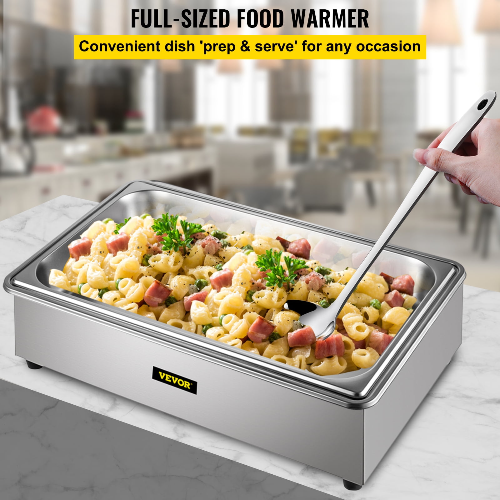 VEVOR 10 Pan 120 Quarts Commercial Food Warmer with Tempered Glass Cover,  1800W Countertop Stainless Steel Buffet Bain Marie