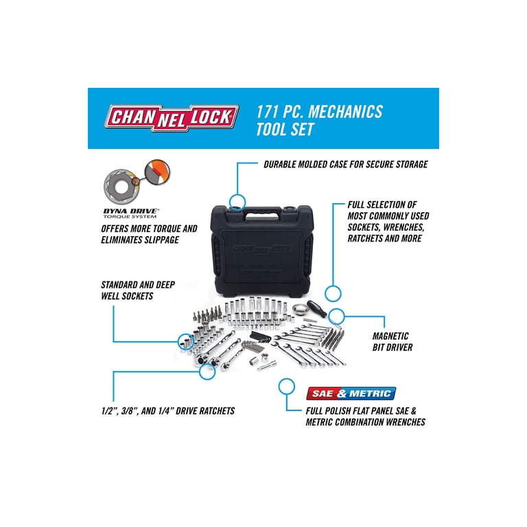 CHANNELLOCK Mechanic's Tool Set, Includes Standard SAE and Metric