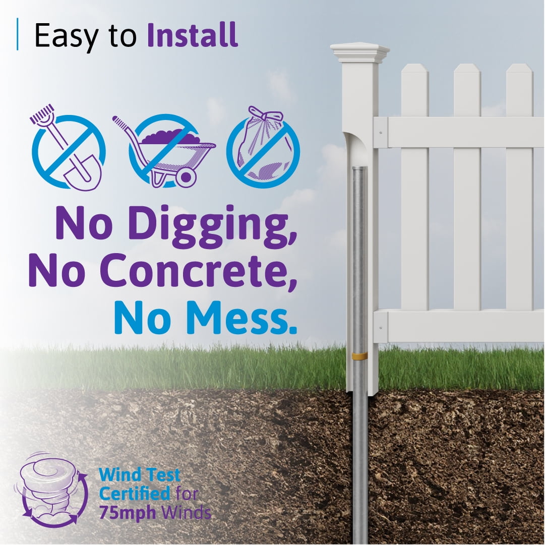 3.5ft Tall (1 Post) Fence Finishing Post for WamBam All American No Dig White Picket Fence, Easy Install Outdoor Fence for Backyard or Patio, Outdoor Fencing, No Dig Fence Panels, ZP19046