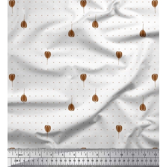 Soimoi Brown Silk Fabric Dot & Buds Floral Print Fabric by Yard 42 Inch Wide