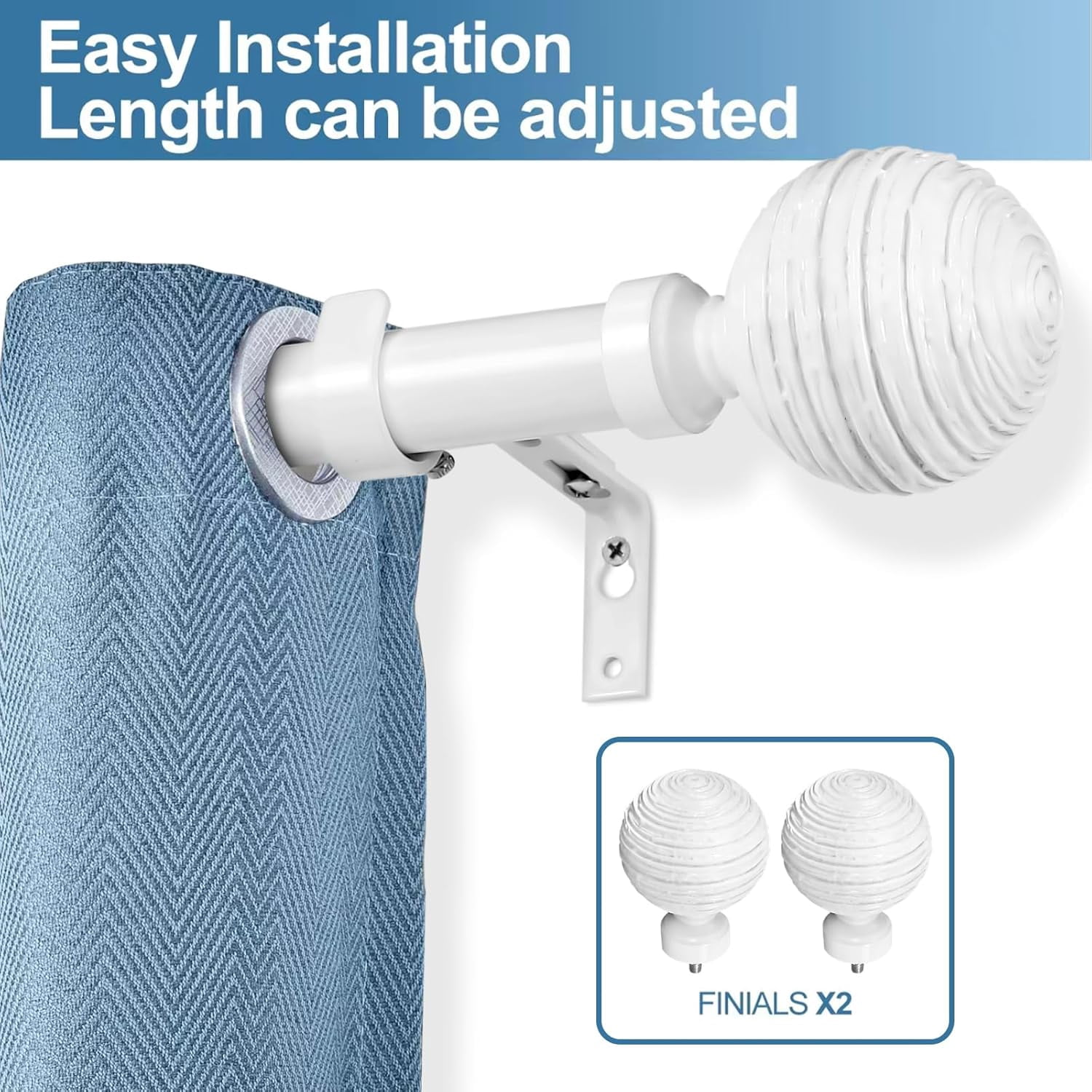 Urbanest Adjustable Single Curtain Rod Set Favo Finials – 1 - Inch Diameter, With Glossy White Rod, 84–120 Inches