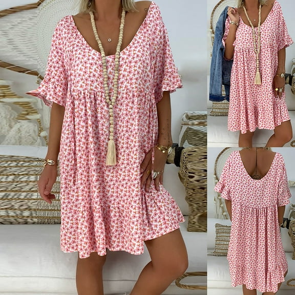 New Oversized Dresses for Women Plus Size Women'S Ladies Loose Print Short Sleeve Maxi Long Dress Summer Dress Midi Dresses for Women