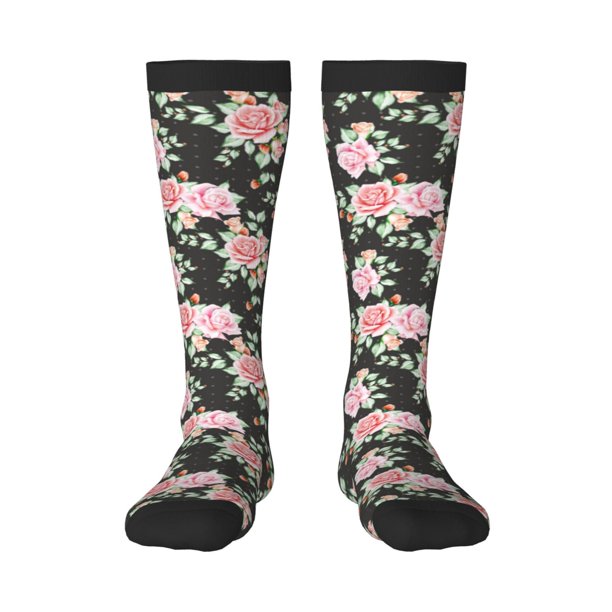 Fotbe Rose Flowers Calcetas Divertidas Estampadas para Hombre y Mujer, Calcetas de Algodón hasta la Rodilla para Caminar, Correr, Enfermería y Embarazo