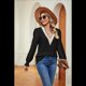 thumbnail image 5 of Blusa Informal de Larga con Volantes y Cuello en V para Mujer Negro XL, 5 of 10