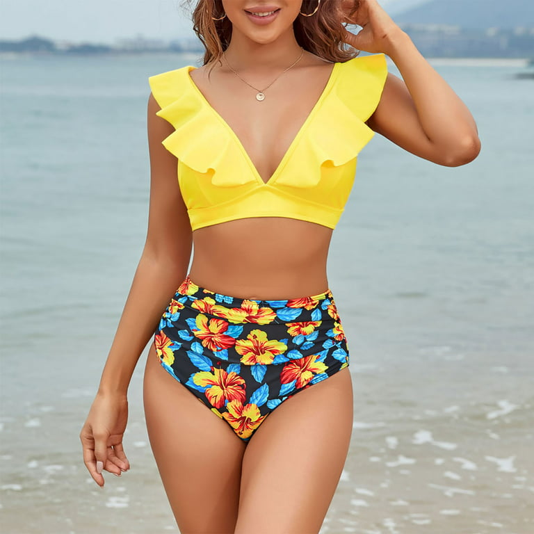 Leesechin Clearance Womens Swim Suits Solid Set Bikini Two Piece Filled Bra  Swimwear Beachwear 