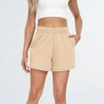 thumbnail image 3 of Wide Waistband Sweat Shorts for Women Pull on Breathable Elastic Waist Lightweight Shorts Stretchy High Waisted Athletic Jogger Shorts with Pockets Beige M, 3 of 8