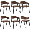 thumbnail image 2 of Set of 6 Mid Century Modern Leather Dining Chairs with Curved Backrest and Black Metal Legs, 2 of 8
