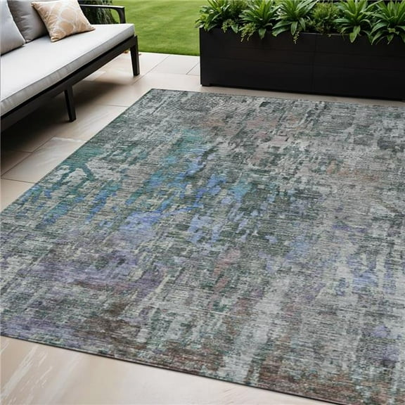 HomeRoots 607867 5 x 8 ft. Fern Green Abstract Washable Indoor & Outdoor Rectangle Area Rug