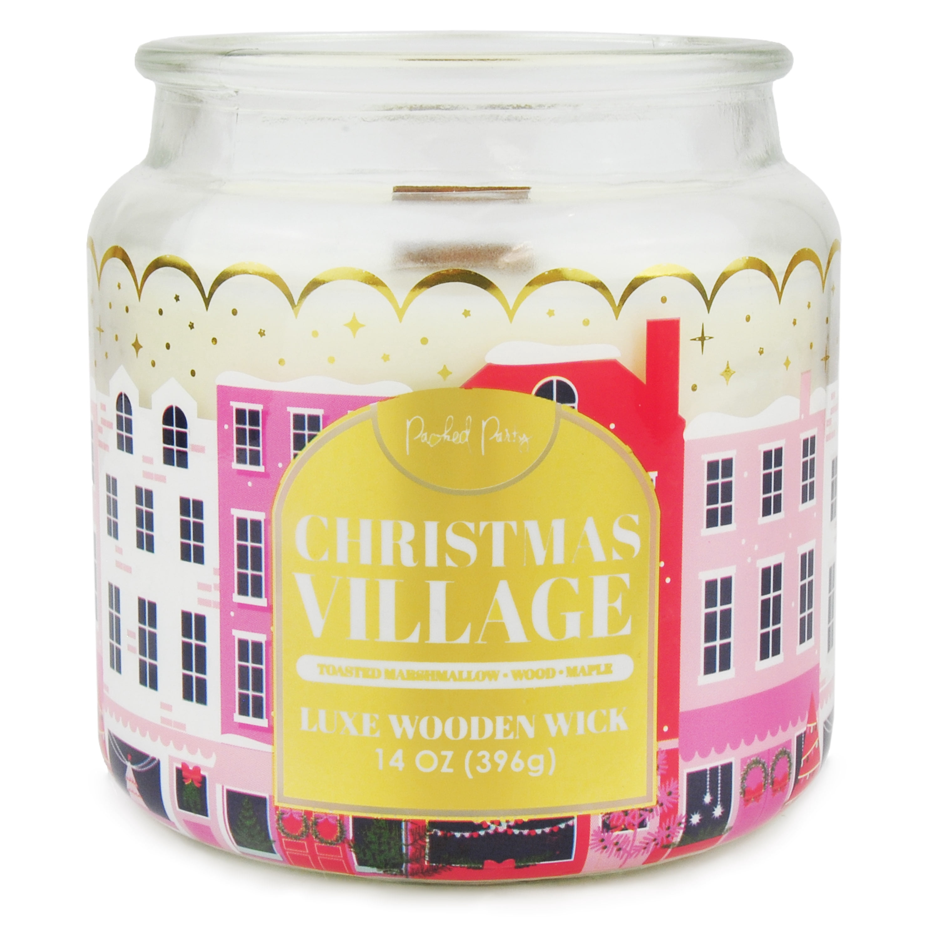 Packed Party Christmas Village Candle with Wood Wick, 14-Ounce