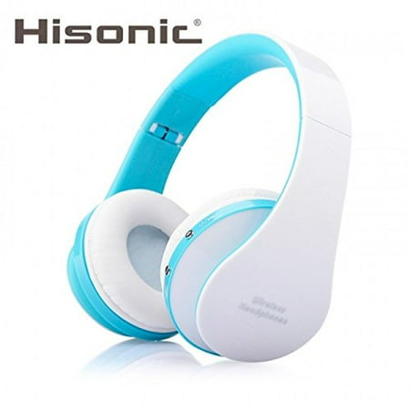 White Headphones With Mic Hisonic HS8252 Foldable Noise Cancelling Wireless Stereo Bluetooth Headphones with Microphone (Blue and White) ()