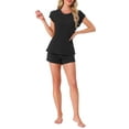 thumbnail image 2 of INSPIRE CHIC Womens Cap Sleeve Pajamas Tops with Shorts 2 Piece Soft Round Neck Casual Pjs Loungewear Sets XS Black, 2 of 5