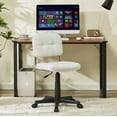 thumbnail image 3 of VECELO Fabric Office Chair, Upholstered Linen Ergonomic Desk Chair with Backrest, Modern Bedroom Vanity Chair, Swivel Adjustable Task Chair, White, 3 of 7