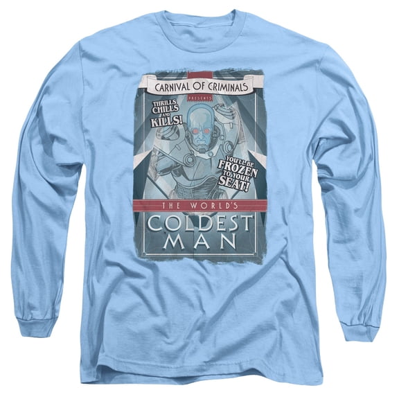 Batman Coldest Man Long Sleeve Adult 18/1 T-Shirt Carolina Blue