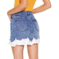 thumbnail image 5 of Falda de mezclilla pantalones cortos de mujer jeans borde crudo deshilachado agujero elástico cintura media minifalda casual 206-azul 6, 5 of 5