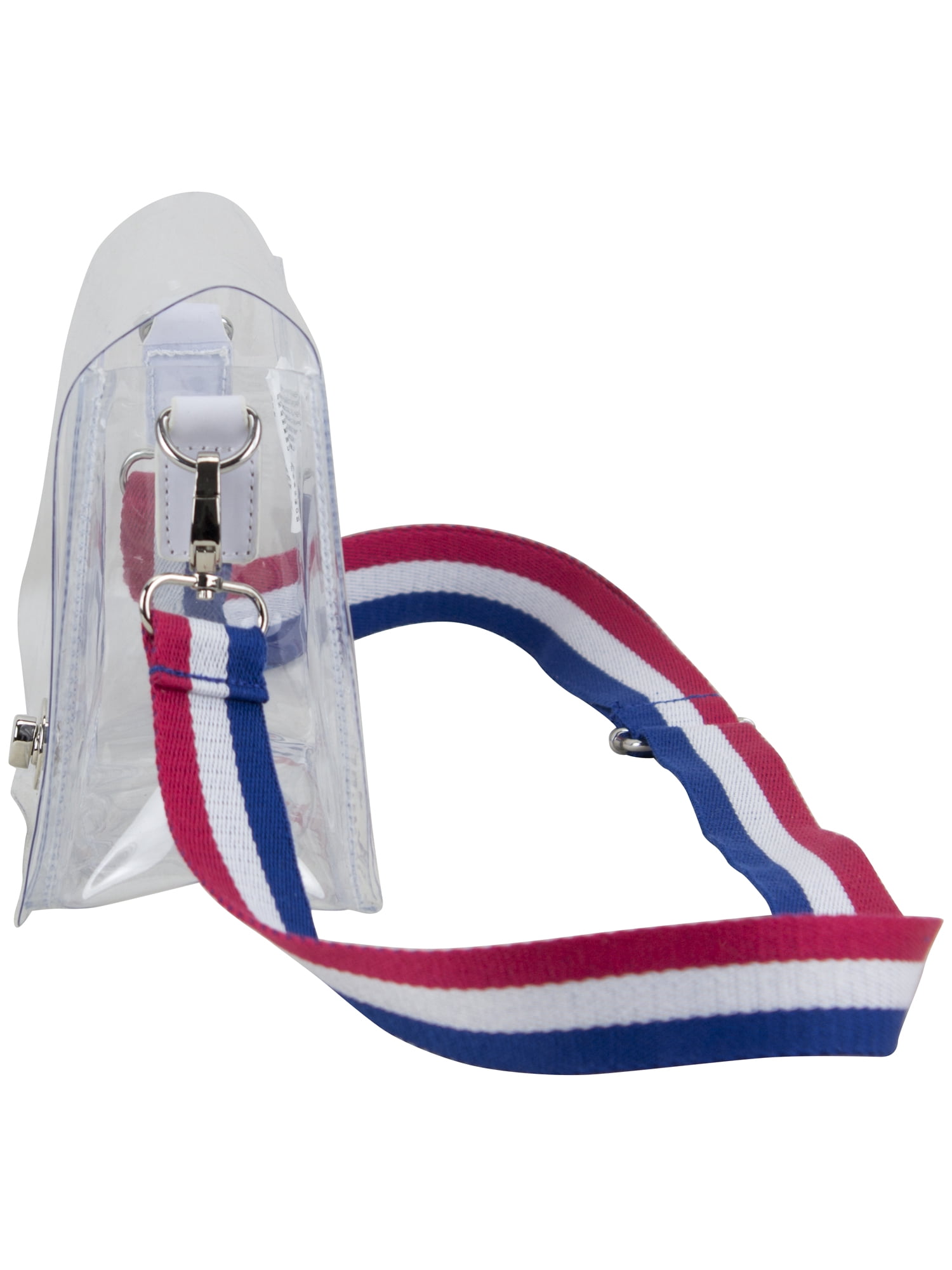 Eastsport Limited Micah Clear Crossbody with Webbing Strap, Red White Blue Stripe