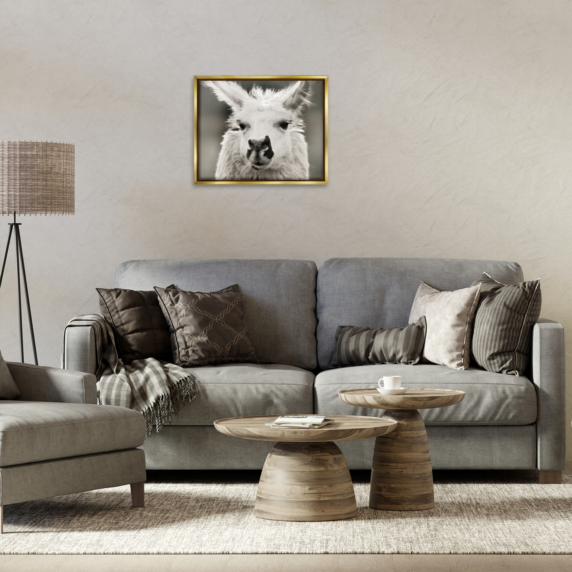 Stupell Industries Llama Gazing Portrait Animals & Insects Photography Gold Floater Framed Canvas Art Print Wall Art, 21 x 17