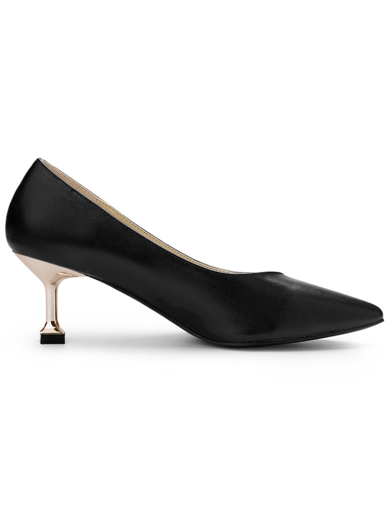 BLISSFUL STEP Women's Pointed Toe Low Kitten Heels Pumps Black