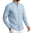 thumbnail image 2 of Atkumj Mens Linen Shirts Fashion Stand Collar Chest Pocket Button Down Shirt Casual Solid Color Long Sleeve Shirts L, 2 of 10