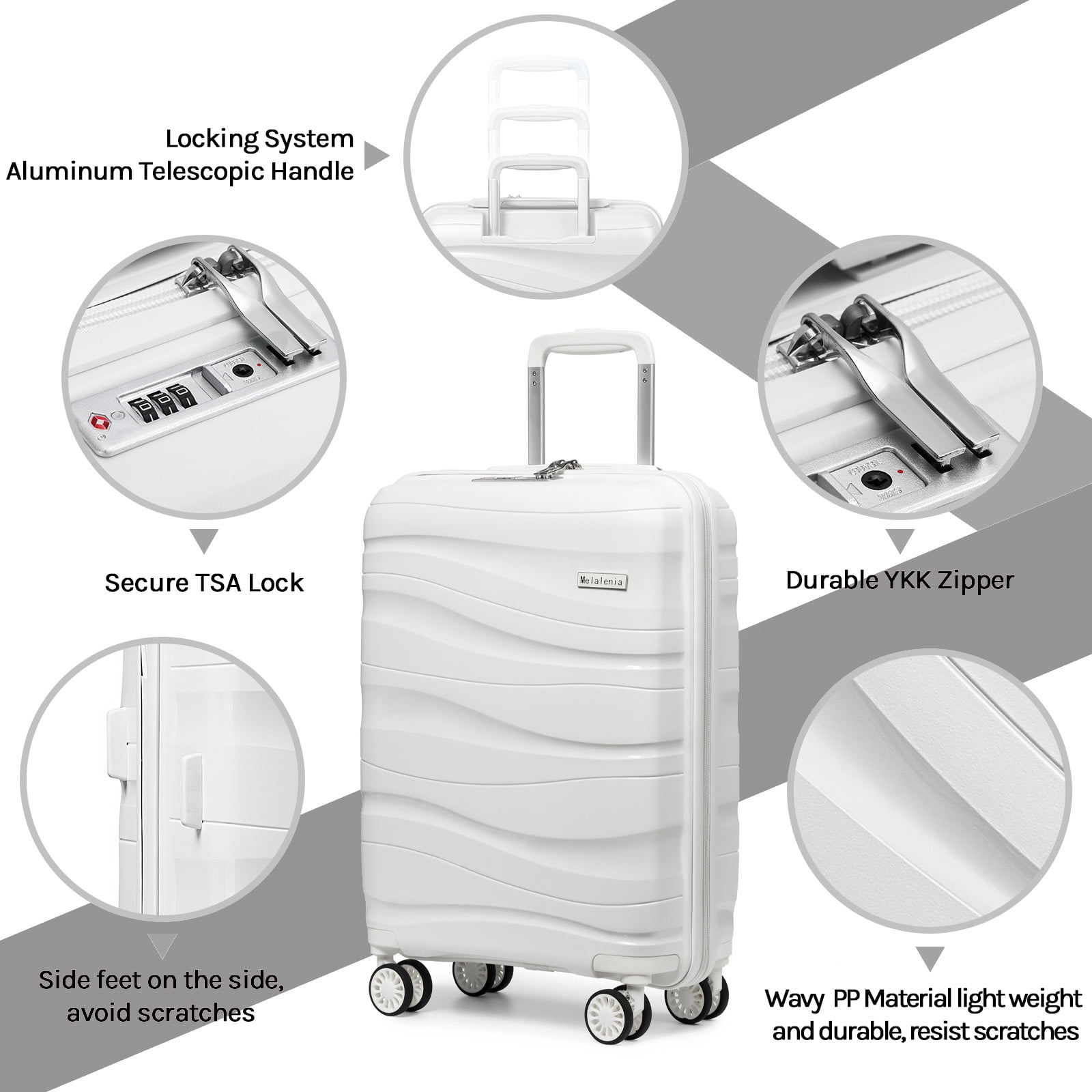 Melalenia Luggage Carry on Luggage PP Material Luggage with