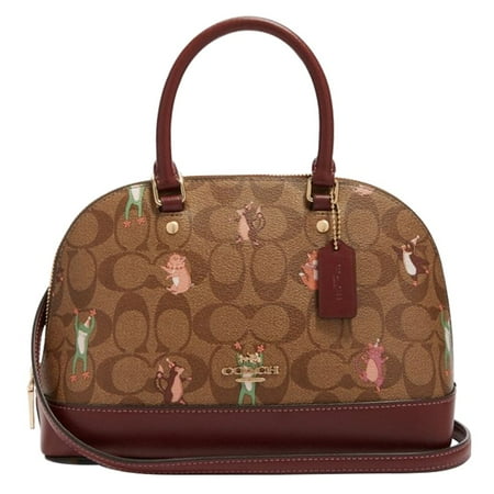 NWT COACH Mini Sierra Satchel Canvas Logo Party Animals Print Khaki Gold F87661