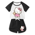 thumbnail image 2 of Hello Kitty-ropa de algodón con dibujos animados para niña, pantalones calientes para bebé, camiseta de manga corta, pantalones cortos, conjunto deportivo de dos piezas, novedad de verano, 2 of 5