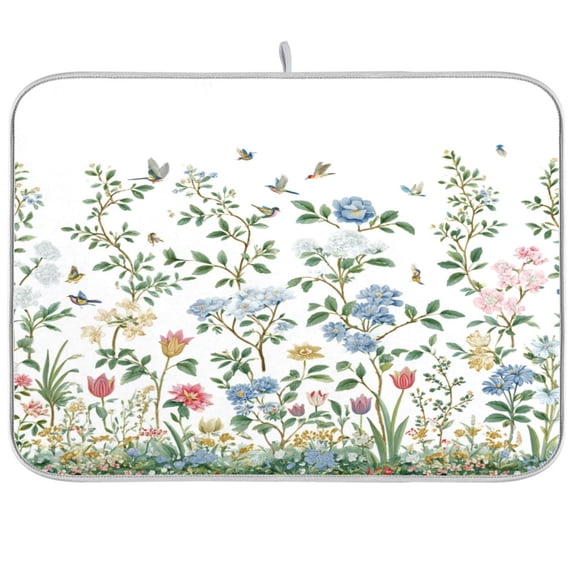 Kitchen Drying Mat Kitchen Drying Pad 16x18In Drying Dish Mat Dish Drying Mats Kitchen Countertop Multi-Function Drain Drying Mat Beautiful Flowers and Hummingbirds