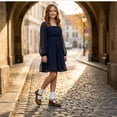 thumbnail image 2 of Aideaone Girls Long Sleeve Chiffon Dresses Square Neck Swiss Dot A-Line Ruffle Hem Casual fall winter Dress 7-14 Years, 2 of 6