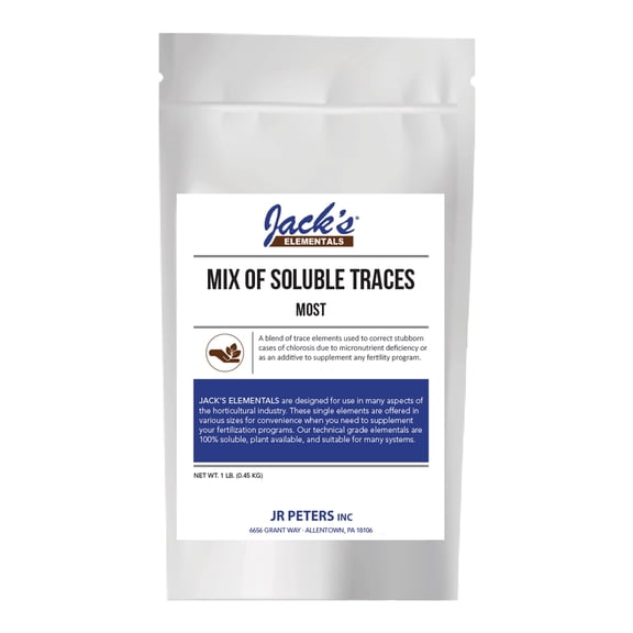 Jack's Elementals Mix of Soluble Traces MOST Water-Soluble Fertilizer with Micronutrients to Correct Chlorosis in Plants Grown in Continuous Liquid Feed Programs, 1lb