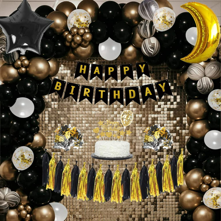 40th Birthday Decorations for Men Women, Black and Gold Party Decorations  Kit - Happy Birthday Banner Black and Gold Balloons Confetti Balloons  Swirls