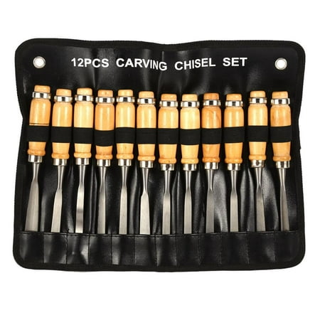 Spptty 12PCS Wood Carving Hand Chisel Set Woodworking Professional Lathe Gouges Tools With One Roll-Up Carrying Case,Wood Carving Hand Chisel Set