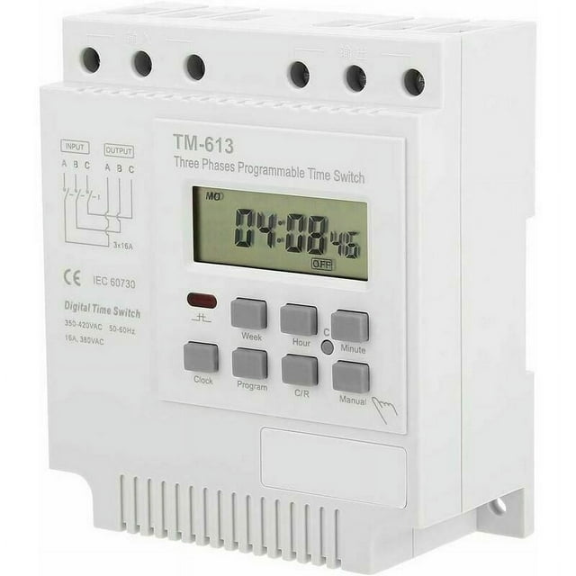 Programmable Three-Phase Control Relay, Digital Weekly Timer Switch for Customizable Scheduling and Memory Function, Din Rail Type Ensures Easy Installation