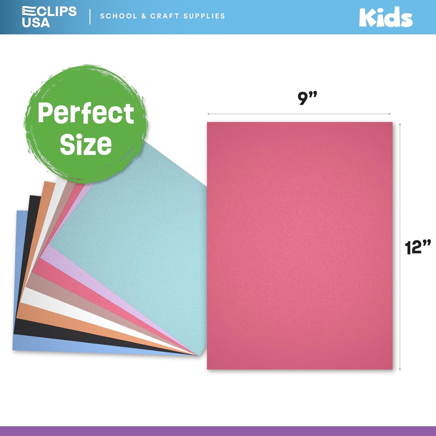E-Clips USA 72-Sheet Construction Paper Book, Assorted Color Art Paper, 9” x 12”, 12-Pack