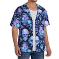 thumbnail image 2 of Yiaed Skull blue crystal flower Print Mens Casual Wrinkle Free Shirts Short Sleeve Button Down Summer Stretch Dress Shirt-3X-Large, 2 of 5