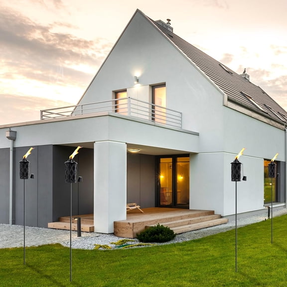 Citronella Torches for Outside Set of 6, Black 16 Oz Outdoor Garden Torches with 3-Prong Grounded Stake, 59 Inch Metal Torch for Garden Décor, Outside Torches for Backyard, Garden,