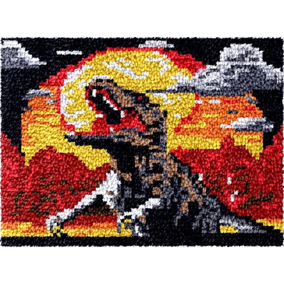Latch Hook Kits Rug Dinosaur & Sunset DIY Cushion Tapestry Making Crochet Hook Mat Making Kits Color Preprinted Pattern Canvas DIY Hooking Needlework Crochet Kits 52x38cm (S11-67)