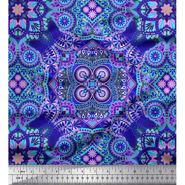 Soimoi Moss Georgette Fabric Paisley & Mandala Decorative Printed Fabric 1 Yard 42 Inch Wide