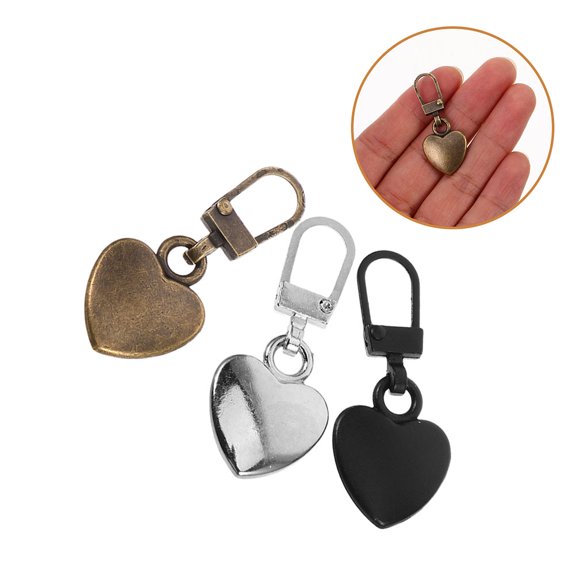 LOLIPPYY 12Pcs Heart Shaped Zipper Pulls Metal Detachable Replacement Tabs for Bags Clothes Shoes