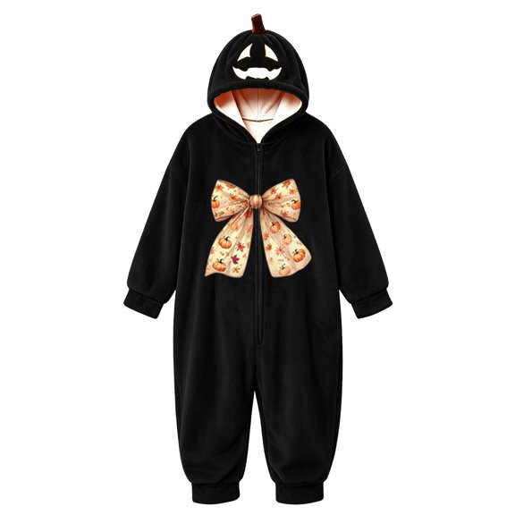 BOOMNY Halloween Unisex Men Womens Flannel Onesie Pajamas Hallowmas Bowknot Graphic Long Sleeve Hooded Pjs Jumpsuit Cozy Warm Loungewear Homewear