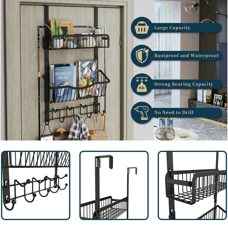 Consumest Over The Door Hooks Organizer, Door Hanger with 9 Coat Hooks & 2  Mesh Basket Hanging Storage Clothes, Rustproof Back of Door Storage