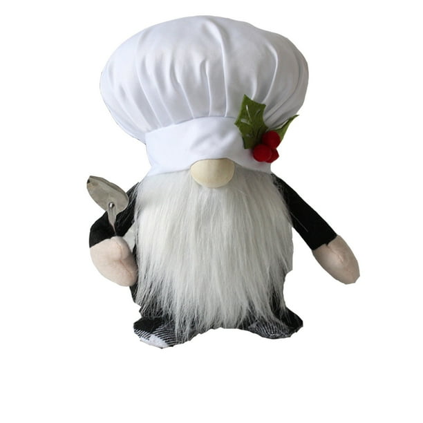 Decoración Navideña de Muñeco de Chef Gnomo | Adorno de Chef de Tela Suave Sin Rostro | Decoración Navideña para Cocina | Tema de Cocina Festiva | Centro de Mesa Navideño Único | Repisa Decorativa